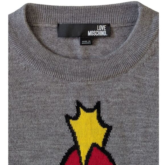 Love Moschino US 6 Wool Grey Knitwear Short Sleeve T-Shirt w/ Rocket Design - Picture 4 of 6